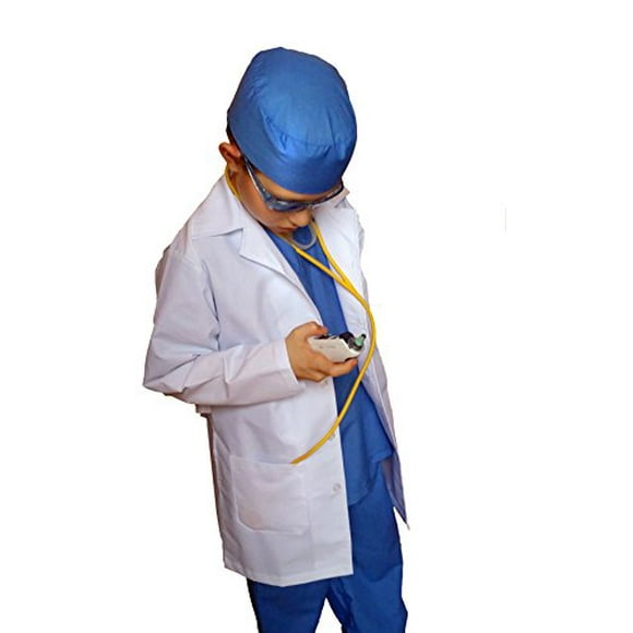 XL (9-11) Childrens MD Surgeon Doctor Dentist Physician Scrub Coat Set 7 Piece White