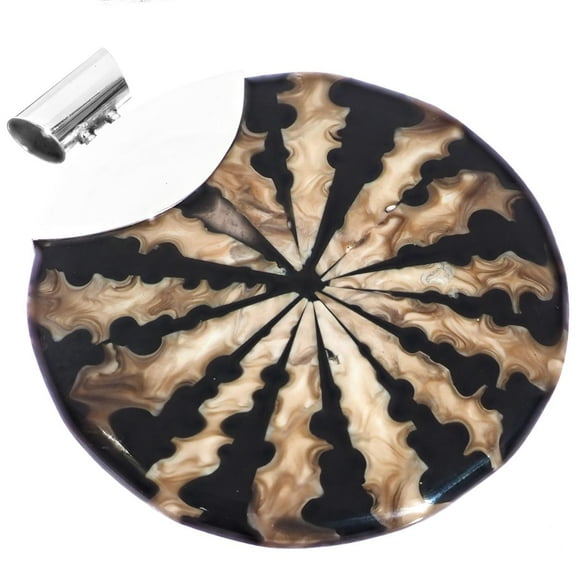 Cone Shell Patterned Black Resin 925 Sterling Silver Pendant, 2 3/4"