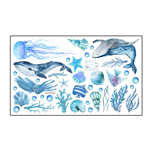 Pegatina de animales marinos , pegatina de pared de animales del océano, fondo resistente , calcomanía de pared para decoración
