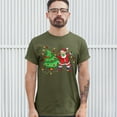 thumbnail image 3 of Tee Hunt Santa Claus Dabbing with Christmas Tree T-shirt Merry and Bright Men's Tee, Military Green, Small, 3 of 5