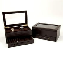 Brown Croco Texture Leather 5 Watch Box w/ Drawer  Glass Top