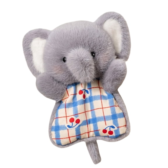 Elephant Stuffed Animal Plush Comfort Doll Soft Gray Plush Toys with Checkered Cherry Print Body Student Comforting Companion for Toddlers Kids Nap Time Playtime Crib Car Ride