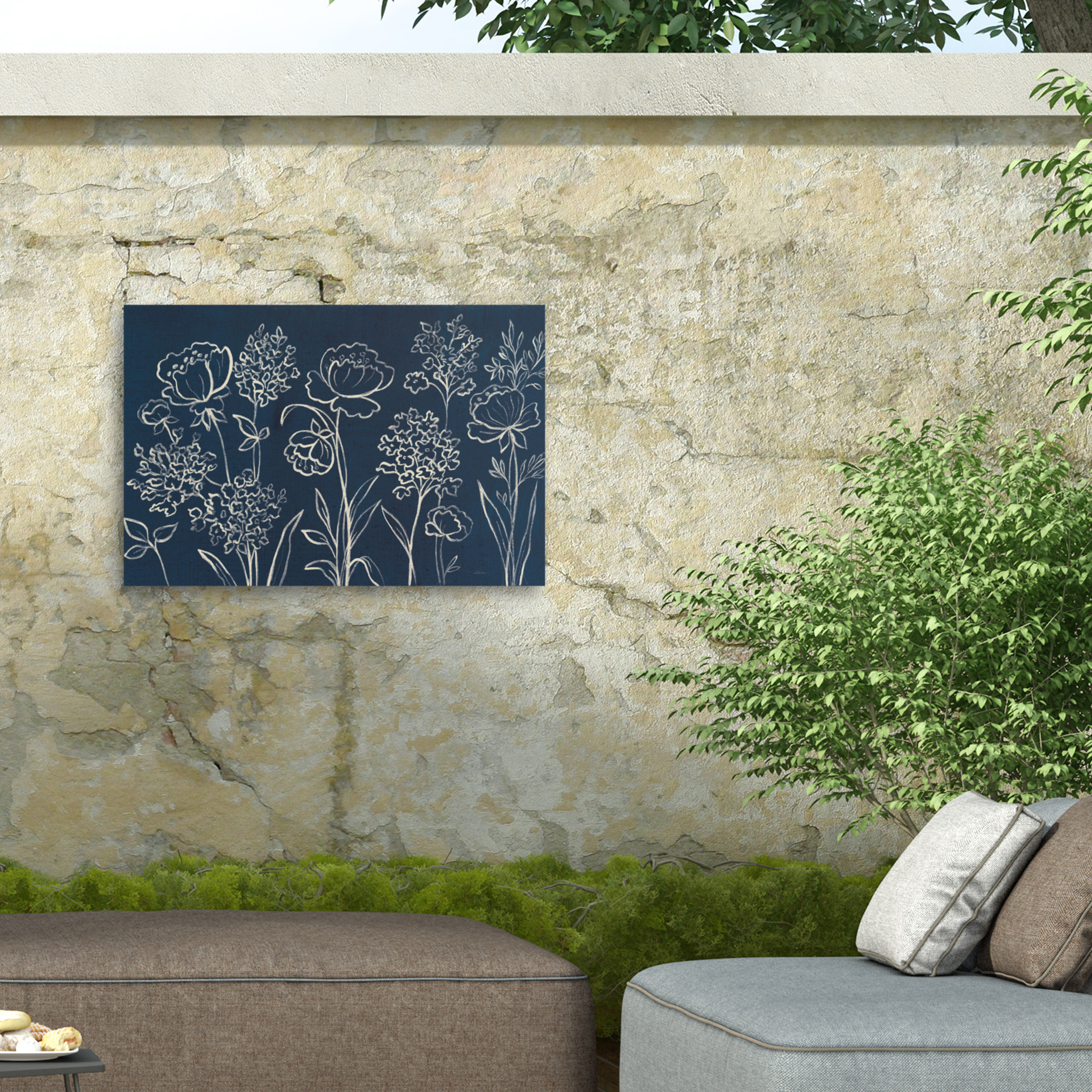 Silvia Vassileva 'Indigo Floral I' Outdoor Canvas 22x24