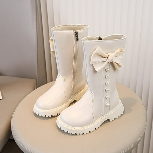 Fall And Winter Zipper High-Top Leather Boots For Older Children Fashionable Student Boots For Little Girls Princess Style Long Boots Casual And Easy-matching