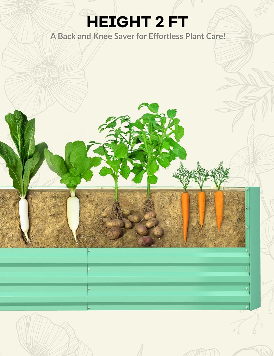 AOILE Outdoor Metal Raised Garden Bed, 2FT Deep Planter Box for Vegetables, Flowers, 350 Gal Capacity