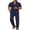 Navy Blue, variant on COOFANDY Men' Summer Beach Outfits 2 Piece Short Sleeve Shirts and Casual Pants Vacation Linen Sets
