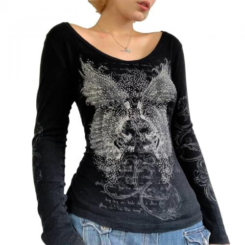 Wassery Women's Rhinestone Graphic T-Shirt, Vintage Fairy