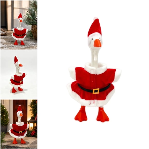 Christmas Santa Goose Outfit, Plush Red Suit with Hat for 7 Inch Mini Goose Figurine, Indoor Tabletop & Outdoor Porch Seasonal Decoration, Red