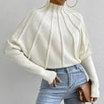 thumbnail image 2 of Yzengfg Womenâs Half Turtleneck Long Sleeve Fall Oversized Neck A Shaped Woven Strip Sweater Pullover Sweater Top, 2 of 5