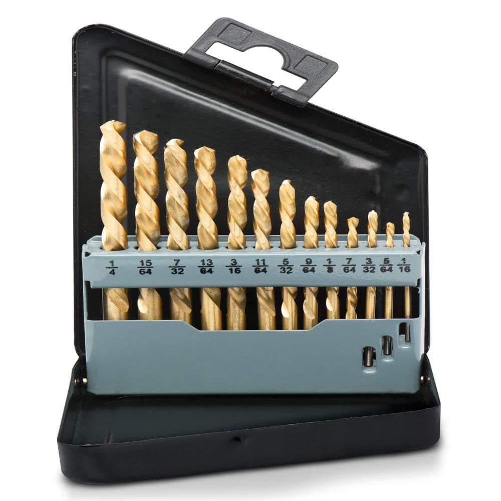 10038A Left Hand Drill Bit Set, 13 Piece M2 HSS With Titanium Nitride