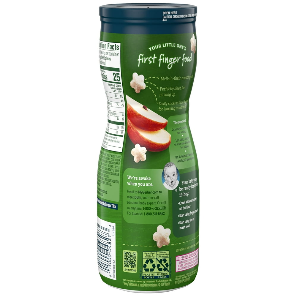 Gerber Organic Puffs Apple Cereal Snacks, 1.48 Oz Canister (Pack of 6