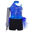 thumbnail image 1 of inlzdz Combinaison Courte à Sequins pour Filles, Jupe en Tulle, Performance Jazz Latin Bleu Royal 12, 1 of 7