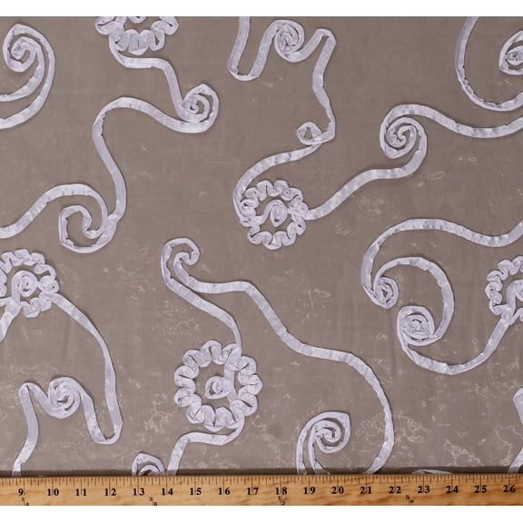 Embroidered Ribbon Organza Show Fabric White on Off-White 55" Wide Polyester Fabric by the Yard (POE0101-990)