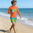 thumbnail image 4 of Bathing Suits for Teens Rash Guard Swimsuits Set for Boys Hawaiian Print Long Sleeve Swim Shirt with Swim Trunks Vacation Modest Two Piece Swim Set for 3-14Years, 4 of 7