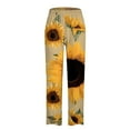 thumbnail image 4 of QLEICOM Womens Slacks Women's Wrinkle Free Relaxed Fit Straight Leg Pants Elastic Waist Pants Floral Print Wide Leg Pants Cotton Linen Crop Pants with Pocket Relaxed Fit Trousers Yellow L, 4 of 5