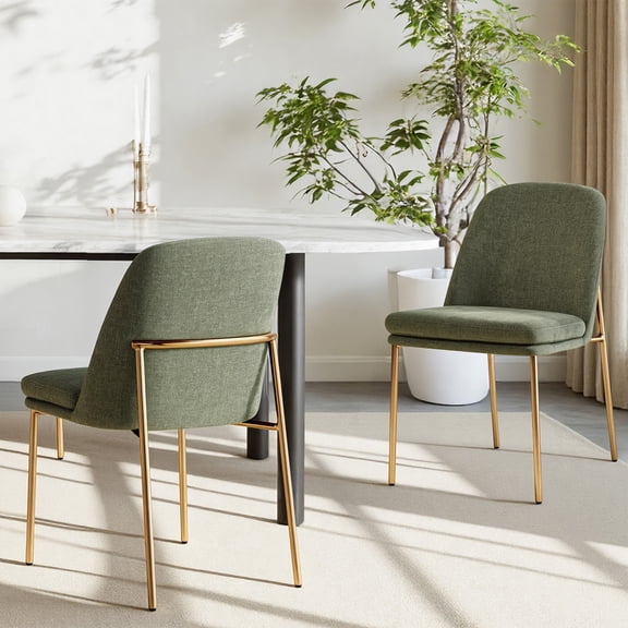 Spruce & Spring Modern Upholstered Dining Chair with Metal Legs Set of 2, Fabric in Moss Green