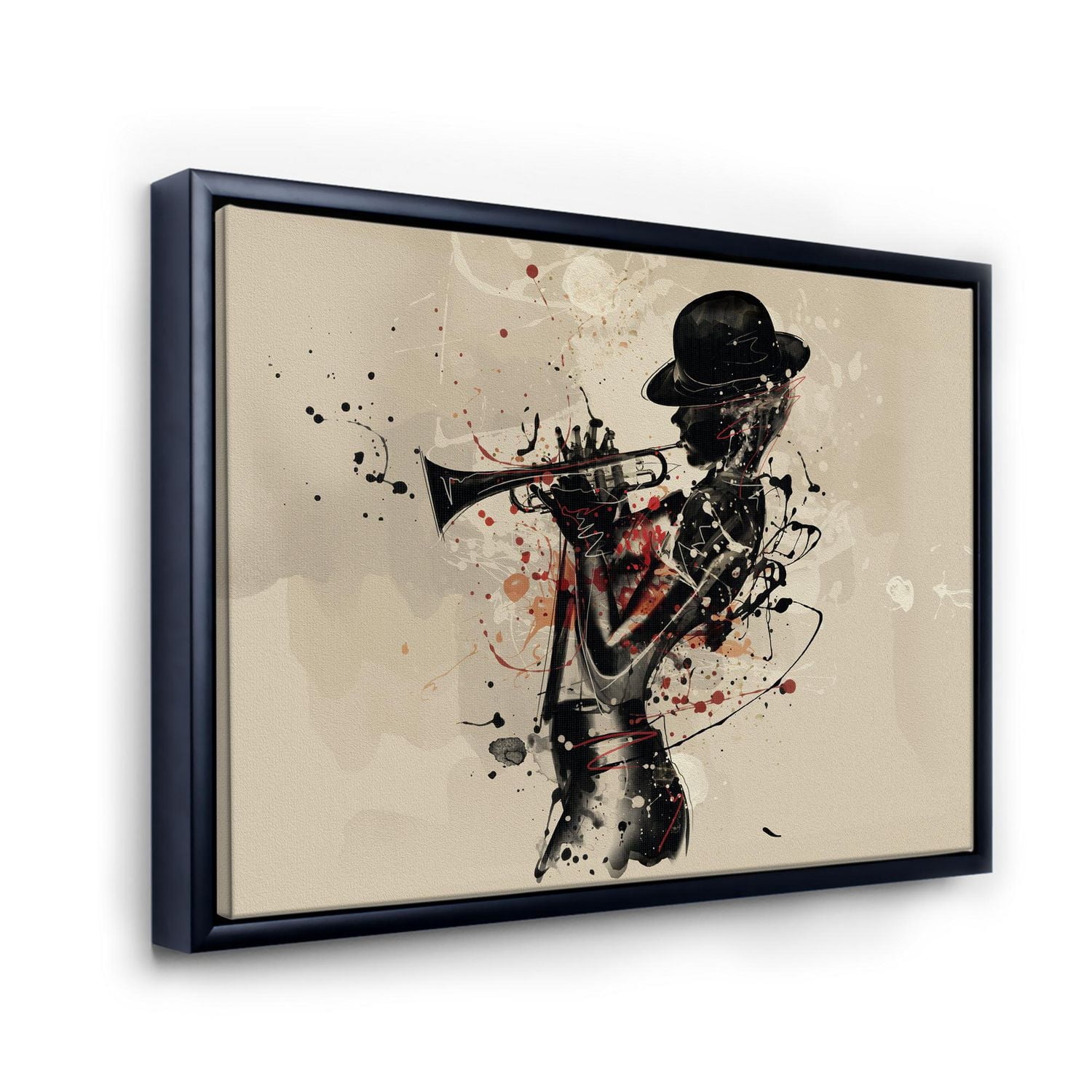 Designart Woman Playing Jazz Trumpet FLOAT FRAME WALL ART
