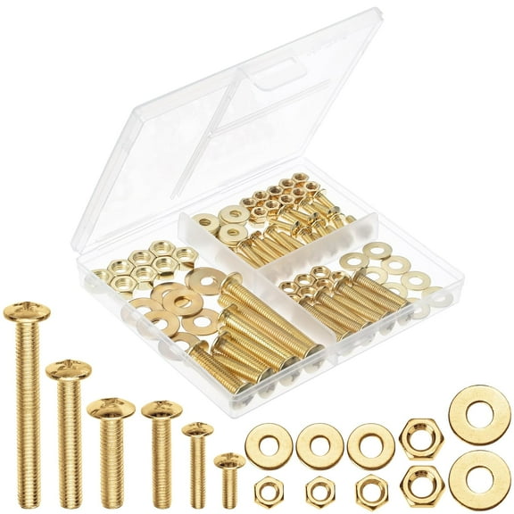 Mr. Pen- Bolts, Nuts, and Washer Assortment Kit, 113 pcs, Gold Nuts and Bolts Assortment Kit, Assorted Nuts and Bolts, Nut Bolt and Washer Assortment, Bolt and Nut Assortment