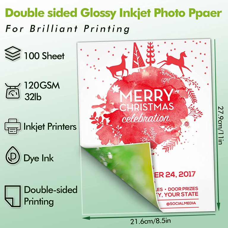 Koala Semi-Gloss Photo Paper 8.5X11 Inches 100 Sheets for Inkjet and Laser  Printers Use DYE INK 48LB 180gsm Professional Paper