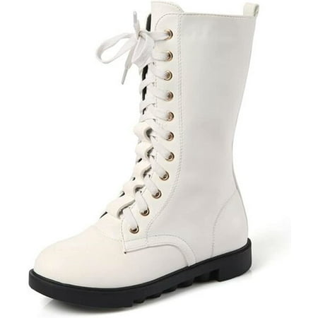

Kid s Girls Leather Lace-Up Zipper Mid Calf Combat Riding Winter Boots (Toddler/Little Kid/Big Kid)