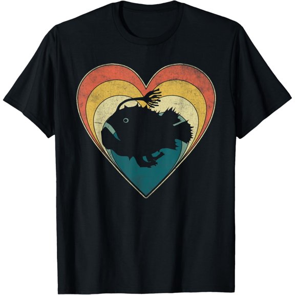 t-shirt Vintage Anglerfish Fishing Heart Valentines Day Boys Girls T-Shirt