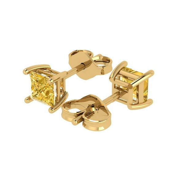 1.5 Ct Princess Cut Studs Yellow Natural Citrine 18K Yellow Solid Solid Gold Everyday Dainty Earrings Push Back