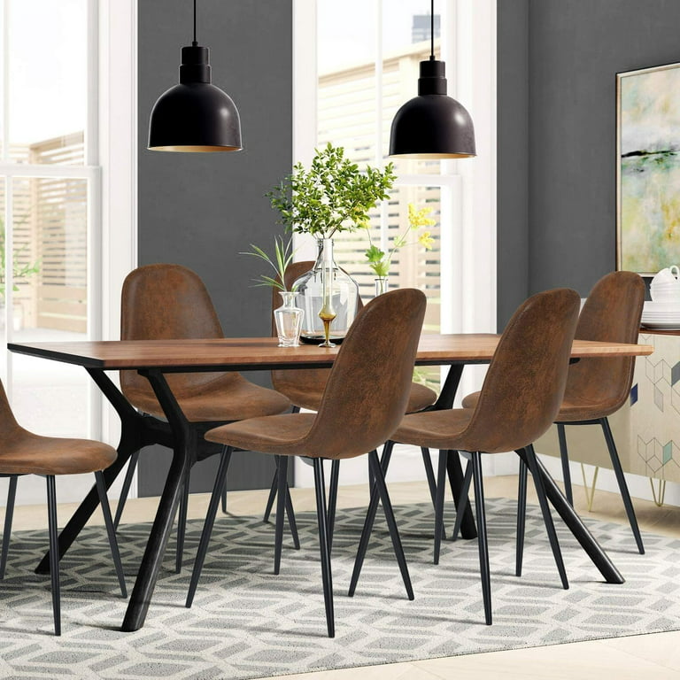 Highsound Dining Chairs Set of 4, Mid-Century Suede Fabric Dining Chairs,  Comfortable Side Seating for Living Room Kitchen Dining Room, Brown 