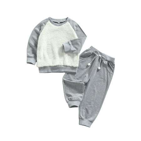 

Fiomva Toddler Girls Set Solid Color O-Neck Long Sleeve Tops with Trousers with Pockets