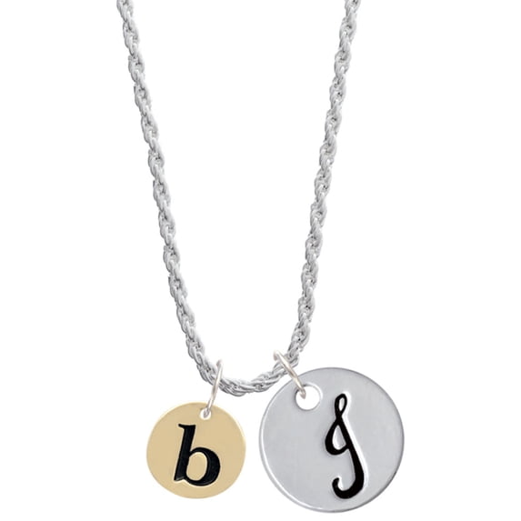 Delight Jewelry Goldtone Disc 1/2'' Initial - b - Silvertone Script Initial Disc - J - Charm Necklace, 20"+3"