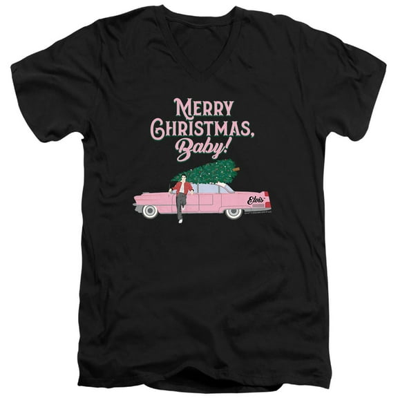 Elvis Merry Christmas Baby Unisex Adult V-Neck T Shirt (X-Large) Black