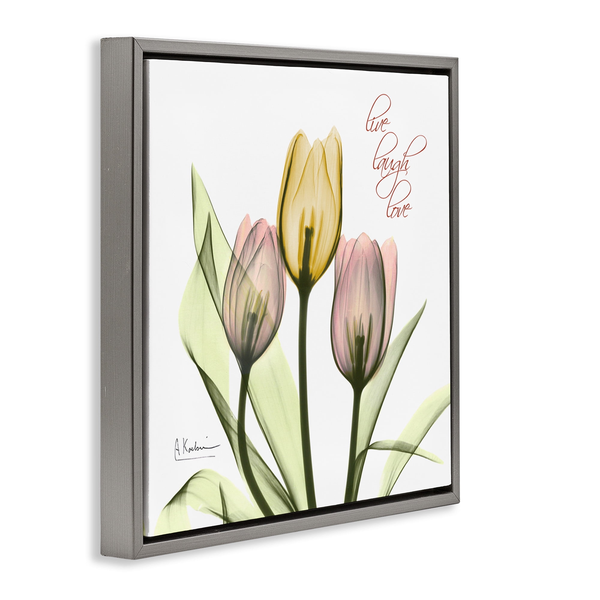 Stupell Industries Live Laugh Love Tulips Typography Photography Gray Floater Framed Canvas Art Print Wall Art, 18 x 18