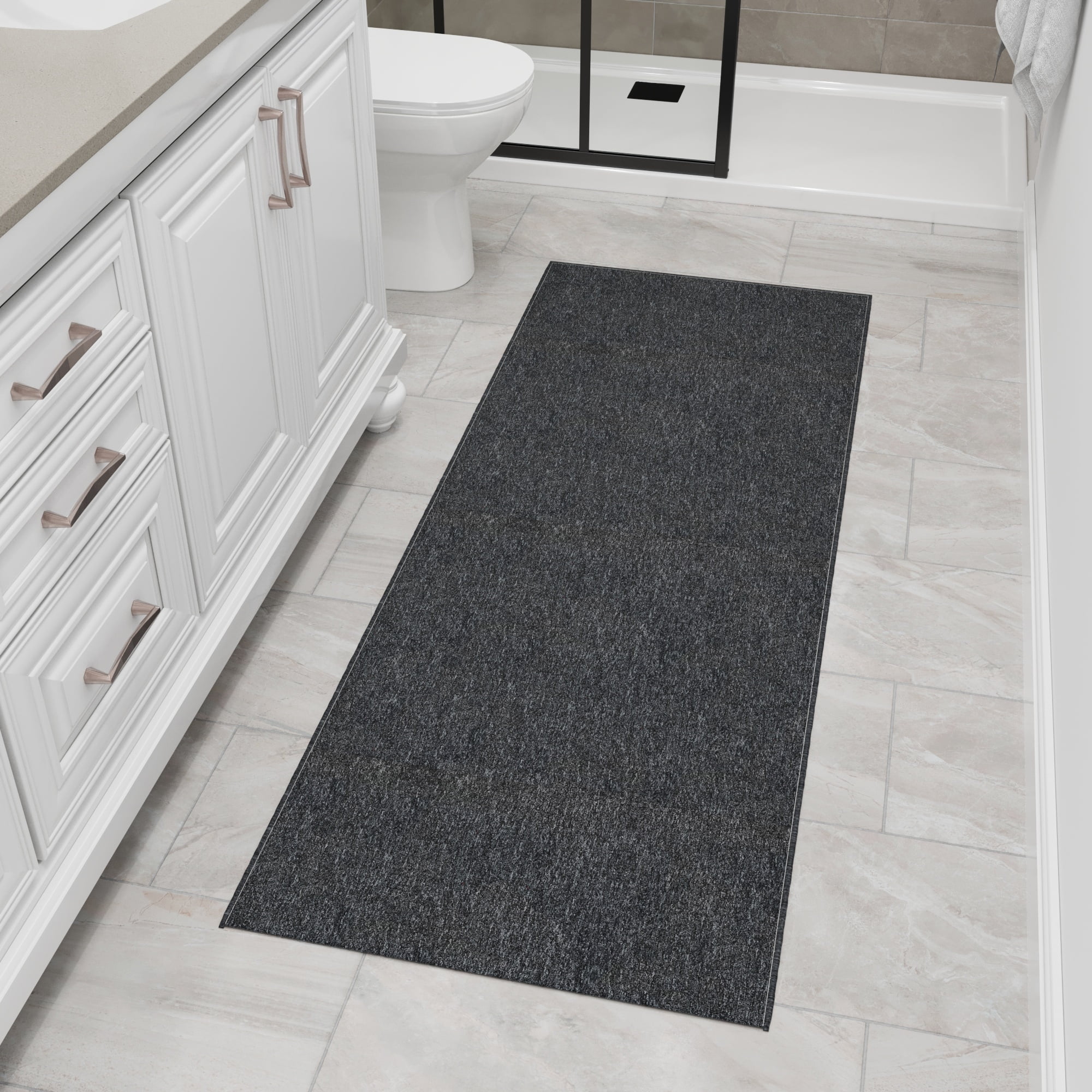 Ottomanson Hallway Runner Rug 2'7" x 6' Non-Slip Stain-Resistant Custom Size Carpet for Kitchen, Black