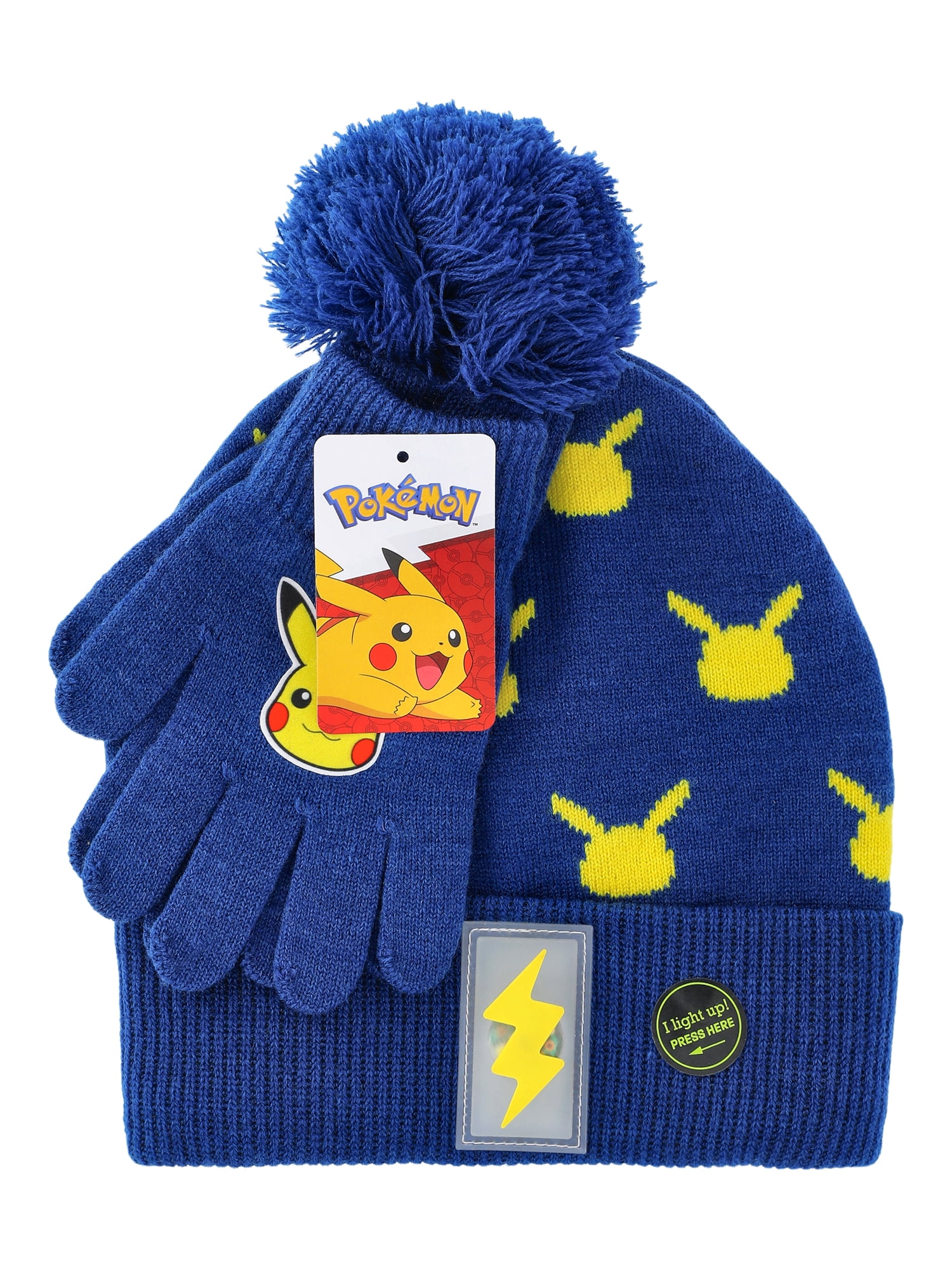 Pokemon Boys' Pikachu Light Up Beanie Hat and Gloves Set, 2-Piece