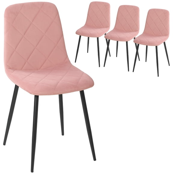 HOMCOM Dining Chairs Set of 4, Kitchen Chair with Metal Legs, Pink