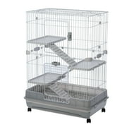 CLEARANCE! 【VIDEO provided】4-Tier 32"Small Animal Metal Cage Height Adjustable with Lockable Casters Grilles Pull-out Tray for Rabbit Chinchilla Ferret Bunny Guinea Pig Squirrel Hedgehog(GREY)
