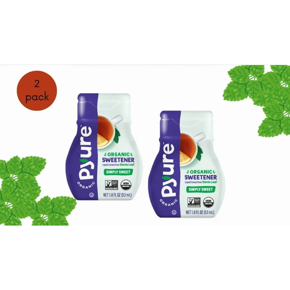 Pyure Organic Liquid Stevia Extract Sweetener, Zero Calorie, Keto & Sugar Free, 1.8 fl oz Bottles, 2 Pack