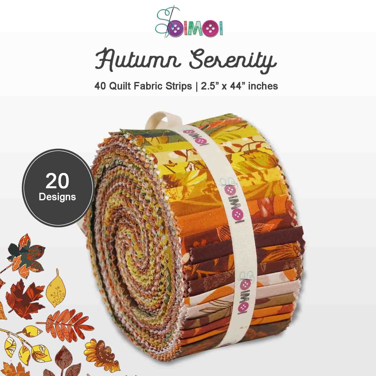 Jelly Roll Fabric Strips for Quilting, Precut 2.5" for DIY, 40 Strip Assorted Bundle, Jelly Roll for Scrapbooking, Perfect Quilting Fabric for Sewing, Craft, Home Dcor, Rug - Autumn Serenity
