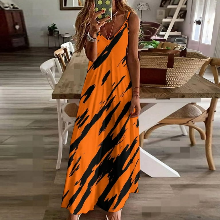 orange and black animal print dress New Tiger Print Bengal Orange Black Animal Pattern Sleeveless Dress elegant  women's dresses sale Fe