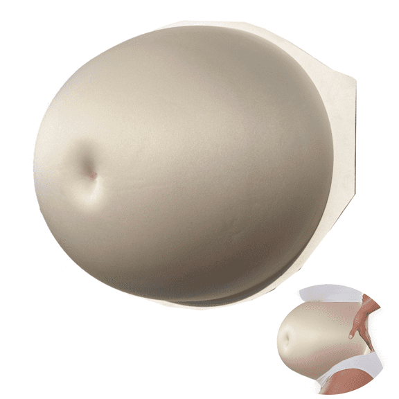 BIMEI Fake Pregnant Belly Sponge Velcro Closure Lightweight Adjustable Costume for Woman Fake Pregnancy Belly Soft Elastic Artificial False Belly Actor Performance Props, Beige, Quadruplet