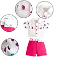 thumbnail image 4 of KYAIGUO Kids Toddler Baby Girls Summer 2 Piece Outfits Summer Set Cotton Cardigan Lapels, Buttons Top +shorts New Sports Set for 9M-5T, 4 of 7