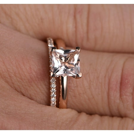 Perfect Bridal Set 1.25 carat Princess Cut Morganite and Diamond Bridal Set in Rose Gold: Bestselling Design Under Dollar (Best Crossbow Under 400 Dollars)
