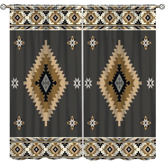 Aztec Curtains, Southwestern Native Tribal American Ethnic Pattern Western Boho Geometric Window Treatments for Living Room Bedroom Kitchen Beige Red Drapes 2 Panel Sets,52x84 Inch
