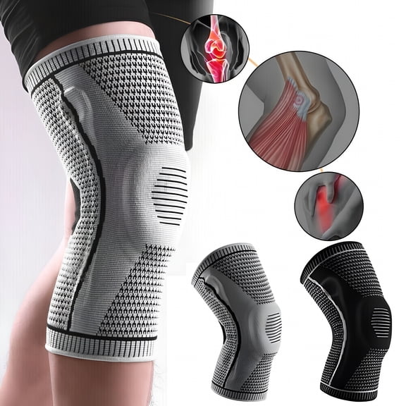 TELOLY Compression Knee Braces for Men & Women, Knee Sleeve for Basketball Volleyball Gray - Size L