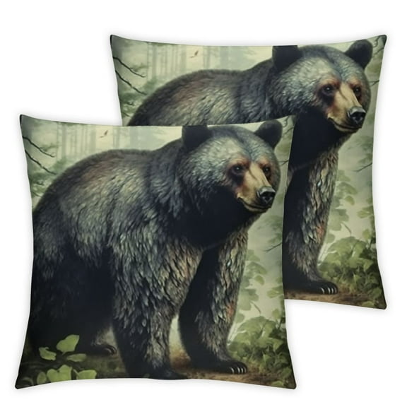 Lodge Walking Bear Decorative Throw Pillow, Square, Black/Brown/Green/Gray/Beige