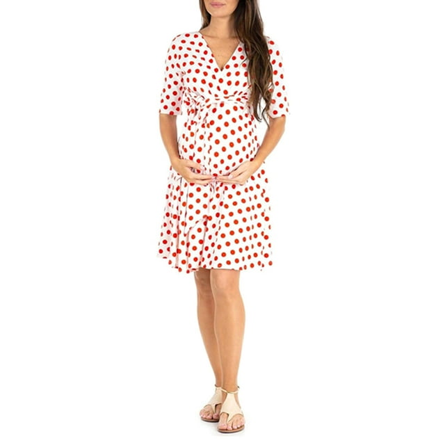 SUNSIOM Robe de Maternité pour Femmes Décontractée à Col en V à Pois/fleurie à Manches Mi-Longues Robe pour Grossesse Vêtements Séance Photo