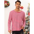 thumbnail image 2 of Unique Bargains Men's Striped T-Shirt Crew Neck Long Sleeves Pullover Tee Tops S Red White, 2 of 6