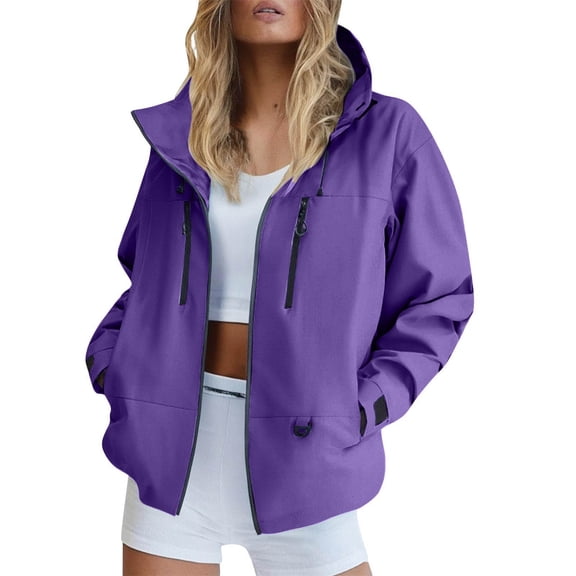 Yangnuo Women Solid Hooded Zip Up Windbreaker Jacket Pocket Long Sleeve Relaxed Fit Lightweight Outdoor Casual Outerwear For Spring Autumn