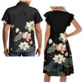 thumbnail image 5 of Garronmavis Lotus Flower Couple Matching Outfit Womens Short Sleeve Dress Flowy Hawaiian Elegant Party Dresses Size M and Mens Button Down Shirt Fashion Beach Shirts, 5 of 7