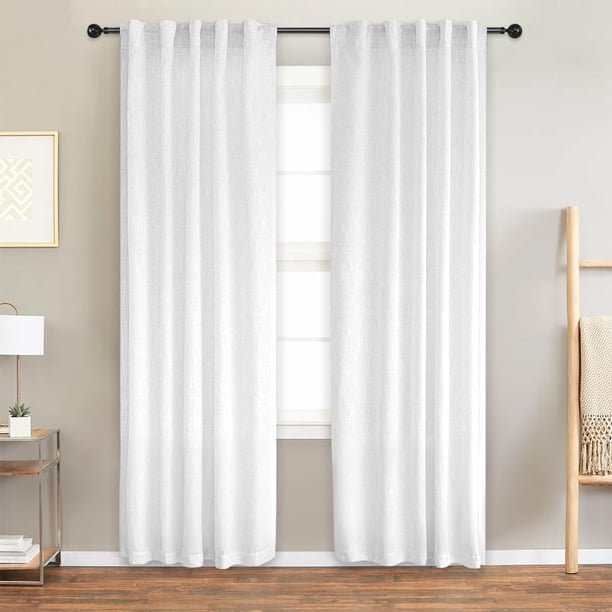 Lino Cortinas Blackout 100% Opacas, Bolsillo para Barra/Pestaña Trasera, para Recámara y Ventana de Sala, 2 Paneles (Blanco, 132 x 213.3 cm)