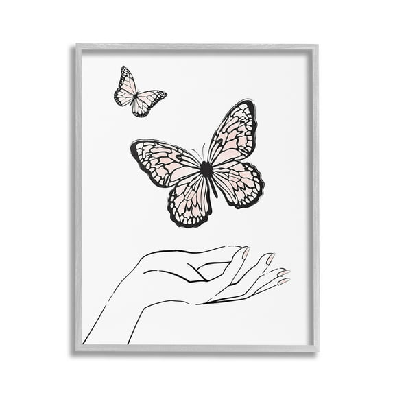 Stupell Industries Minimal Catching Butterflies Animals & Insects Painting Gray Framed Art Print Wall Art, 16 x 20
